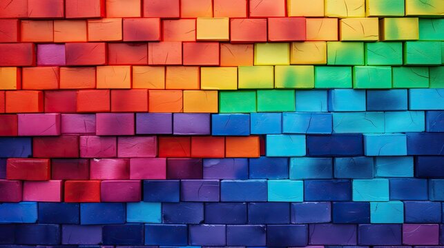 Colorful Rainbow Bricks Wall Texture Background