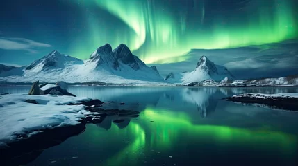 Foto auf Acrylglas Aurora borealis on the Lofoten islands Norway © paisorn