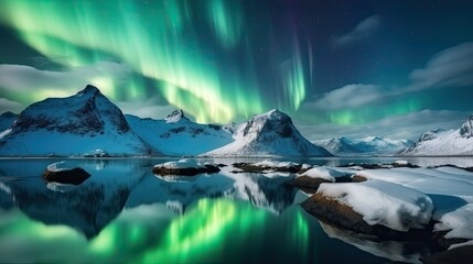 Naklejka premium Aurora borealis on the Lofoten islands Norway