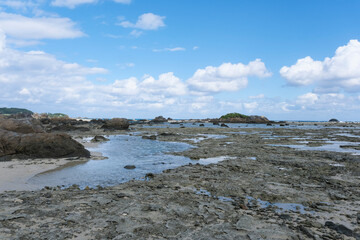 Fototapeta na wymiar 潮が引き岩場が露出した奄美大島の土盛海岸