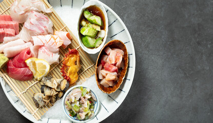 Various kinds of fresh sashimi - obrazy, fototapety, plakaty