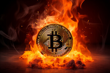 A bitcoin on fire