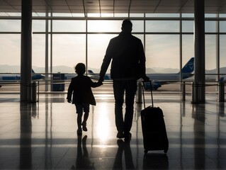 Silhouette portraying a family in airport