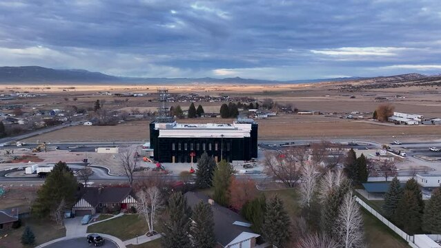 EPHRAIM, UTAH - 10 DEC 2023: Aerial LDS Temple construction Ephraim valley Utah side. Aerial Ephraim Utah Temple of The Church of Jesus Christ of Latter-day Saints, LDS or Mormon religion. Christian. 