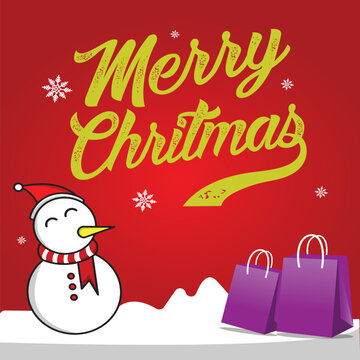 Christmas card with cute snowman icon