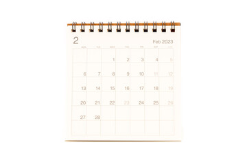 February calendar 2023 desktop isolated on white background