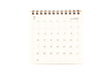 July calendar 2023 desktop isolated on white background