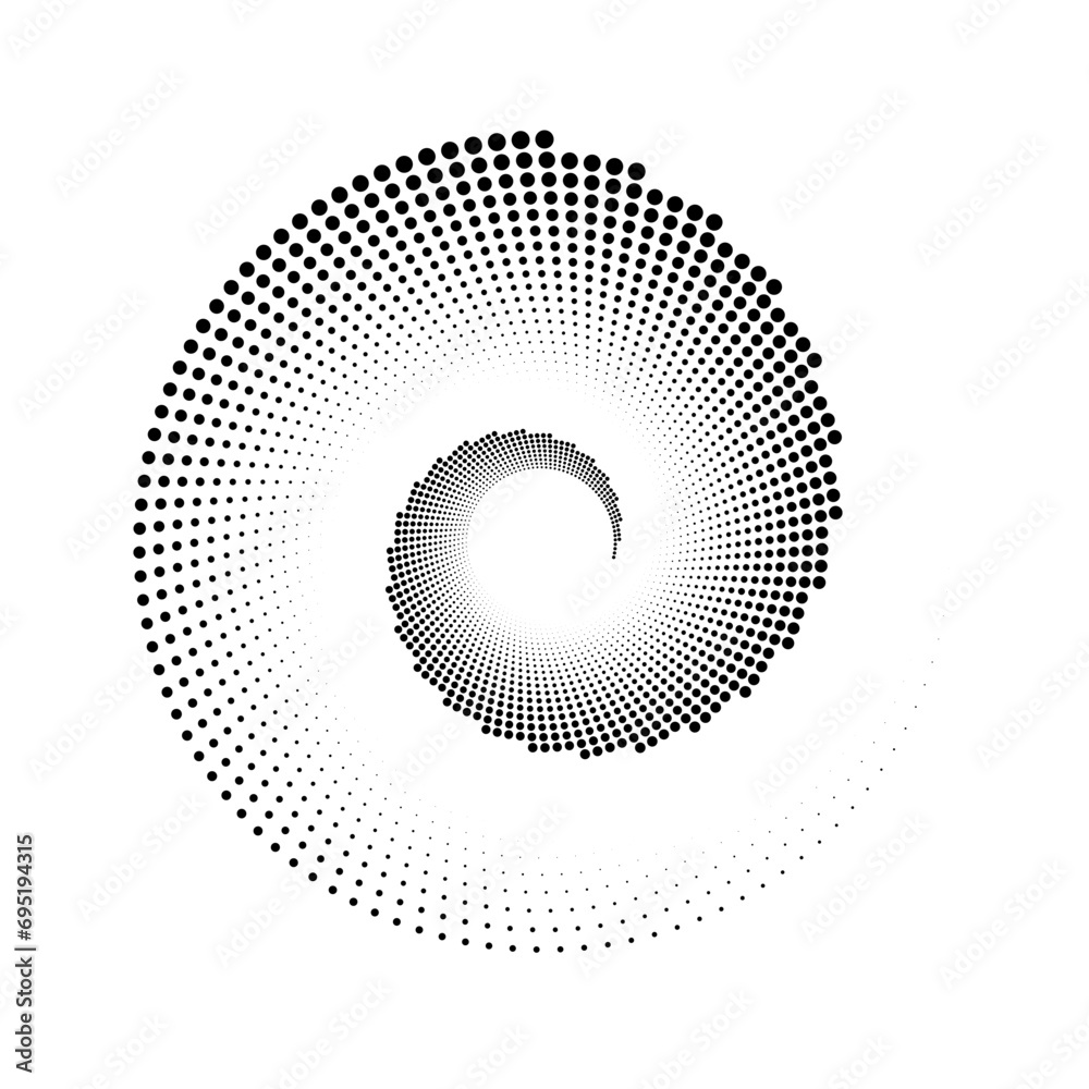 Aufkleber dotted spiral lines element. radial spinning halftone form. circle swirl dots shape. abstract geomet