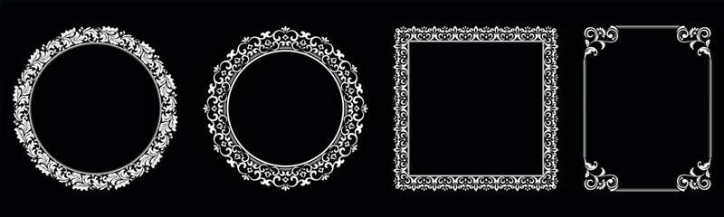 Set of decorative frames Elegant vector element for design in Eastern style, place for text. Floral black and white borders. Lace illustration for invitations and greeting cards.