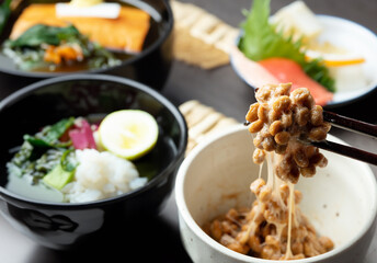 Close-up of fermented soybeans, natto
