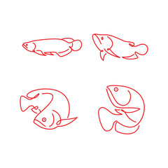 ornamental arowana fish set icon line art logo vector abstract symbol illustration design