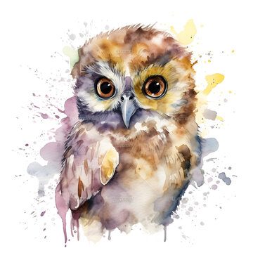 Watercolor cute clipart owl with flowers on transparent background. sublimation, tshirt, mug, pillow, tumbler, print