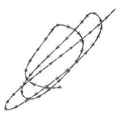 Sharp Barb Wire Elements in 8K: 3D Rendered Metal Steel Barbed Wire Border PNG, Isolated on Transparent Background for Prison Security or Industrial Fencing.