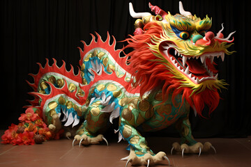 Chinese dragon costume is dancing, dragon dance, lion dance, Chinese New Year, CNY, Lucky Symbol - obrazy, fototapety, plakaty