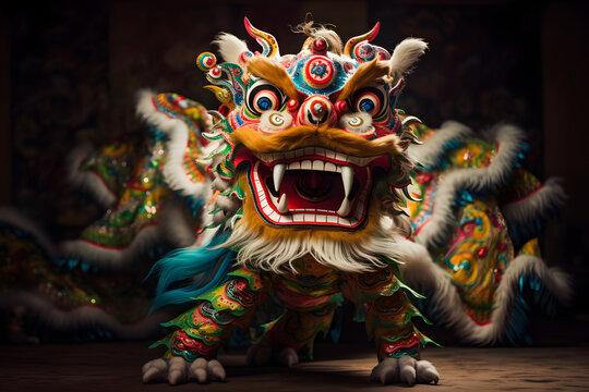 Chinese dragon costume is dancing, dragon dance, lion dance, Chinese New Year, CNY, Lucky Symbol