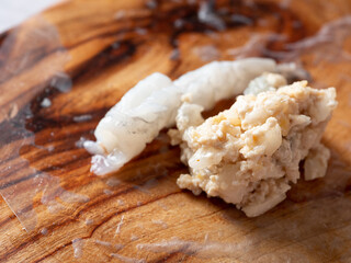 Wrap the chopped vegetables and shrimp in rice paper.