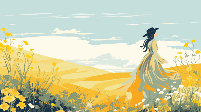 Fashion a vector illustration of a heath in full bloom during springtime. bouquet of wildflowers, is prominently displayed with intricate details on each petal.