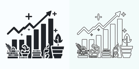 Growing Graph Icon, Bar Chart Icon, Infographic, Growths Chart Collection For Business Improvement Analytics, Diagram Symbol, Financial Profit Chart Bar Vector Illustration