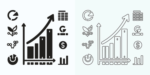Growing Graph Icon, Bar Chart Icon, Infographic, Growths Chart Collection For Business Improvement Analytics, Diagram Symbol, Financial Profit Chart Bar Vector Illustration