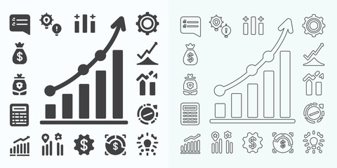 Growing Graph Icon, Bar Chart Icon, Infographic, Growths Chart Collection For Business Improvement Analytics, Diagram Symbol, Financial Profit Chart Bar Vector Illustration