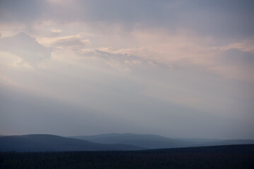 Landscape from the fells in Finnish Lapland under a dramatic sky