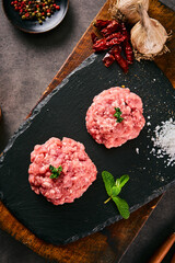 raw minced meat with spices