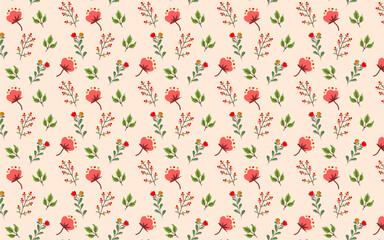 seamless pattern with pink flowers and green leaf