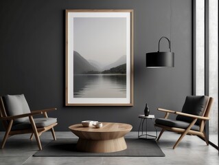 Mockup poster frame in minimalist modern interior background