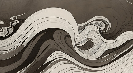 Abstract drawing depicts a wave in dark brown and white