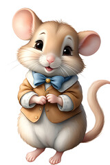 Mouse wearing bow tie isolated on transparent background