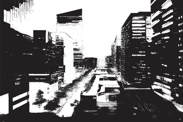 city buildings grungy texture vector image overlay monochrome destressed background - obrazy, fototapety, plakaty