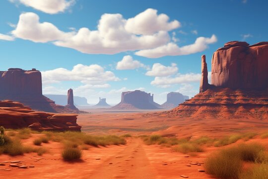 A vast expanse of red rock formations and mesas in a desert, with the warm hues intensifying under the midday sun