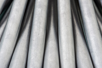 Pipeline steel tubes, industry material, close-up