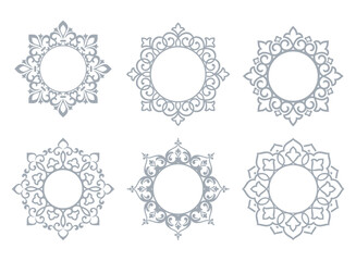 Set of decorative frames Elegant vector element for design in Eastern style, place for text. Floral gray and white borders. Lace illustration for invitations and greeting cards