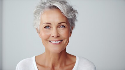 Expressive portrait of a mature woman exuding positivity and confidence
