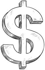 dollar currency symbol handdrawn illustration - obrazy, fototapety, plakaty