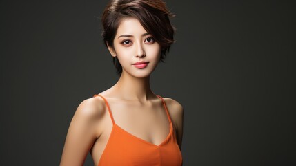 Fototapeta premium Chinese smiling beauty girl with short hair