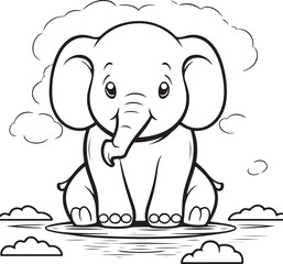 hand drawn cute elephant outline illustration