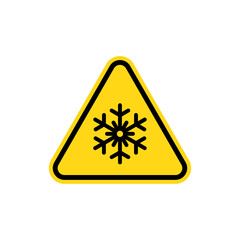 Snow warning sign. Cold Warning Sign. Triangle road sign for cold. 