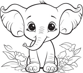 hand drawn cute elephant outline illustration