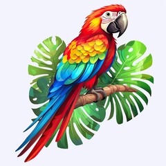 Obraz premium Vibrant blue and yellow macaw perched on branch, tropical beauty with powerful beak