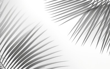 Tropical leaves of gray color on white background, shadow palm leaf pattern, abstract background summer concept Generative AI