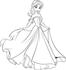cute cartoon barbie princess coloring page illustration
