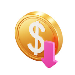 3D Dollar Coin Arrow Down Illustration