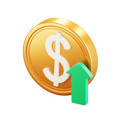 3D Dollar Coin Arrow Up Illustration