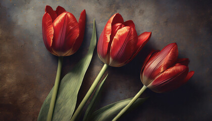 bukiet tulipanów, vintage, dekoracja ściany, generative AI