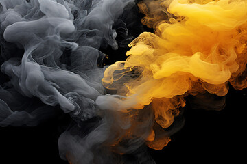 Abstract Gray and Yellow Smoke Explosion on Black Background