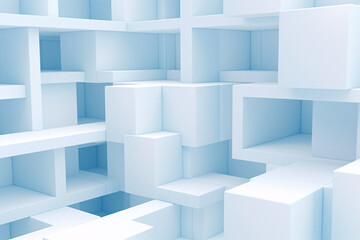 .Futuristic 3D Wall Art, Light Blue & White Geometric Cubes Pattern