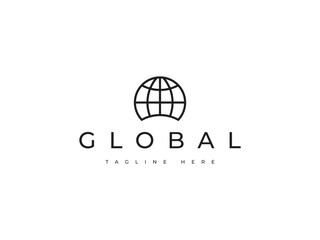 global globe planet line logo design
