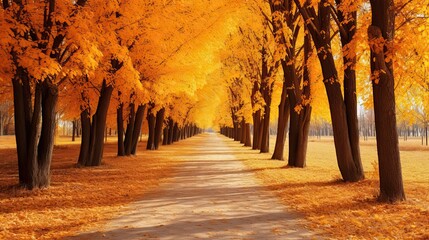 autumn alley tree alley in the park in autumn time